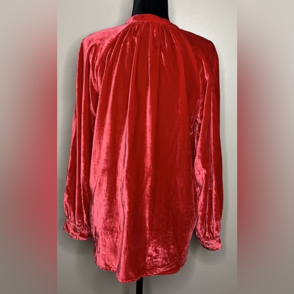 Anthropologie Pilcro Velvet Button-Up Cherry Red Blouse | Large | Stunning Color - Picture 8 of 14